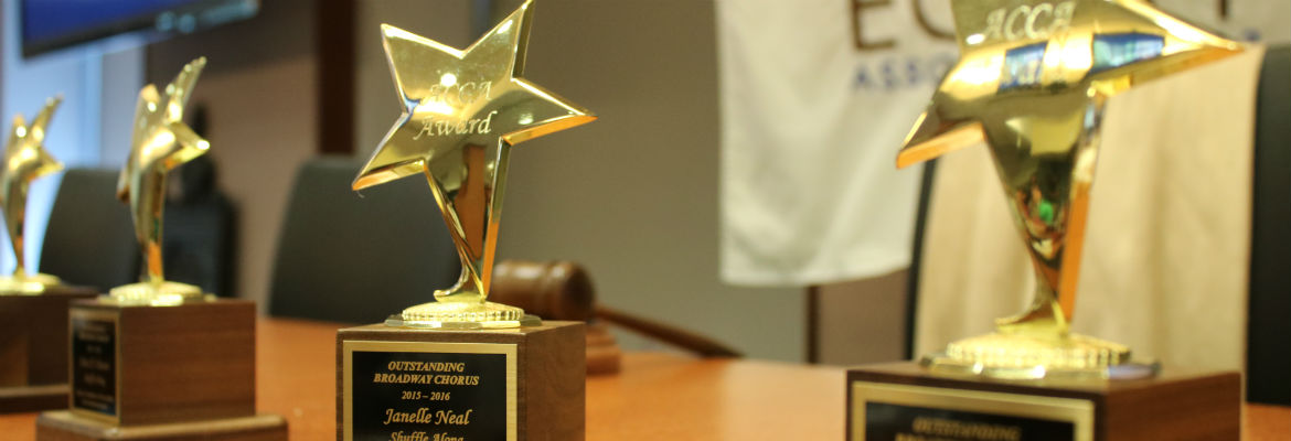 A row of ACCA Award trophies awaits their recipients