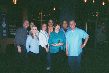 Presentation of the 2007 Phoenix-Tucson Liaison Committee Theatre Service Award: (L to R) Phoenix-Tucson Liaison Committee Members Mike Lawler, Liora Danine, Karyn Lynn Dale, Erica McKibben Black, David Coffman, Award Honoree Shelley Cohn, Charles St. Clair, Tony Hodges