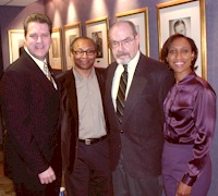 (L–R) President Patrick Quinn, EEO Staff member Willie Boston, Andrew Macmillan, Julia Breanetta Simpson at the 2004 Rosetta LeNoire Award presentation to Kitty Lunn.