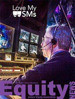 Magazine cover showing a stage manager working at a bank of monitors