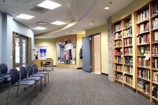 The waiting area outside the Chicago audition space includes seating and the Ray Lonergan Library